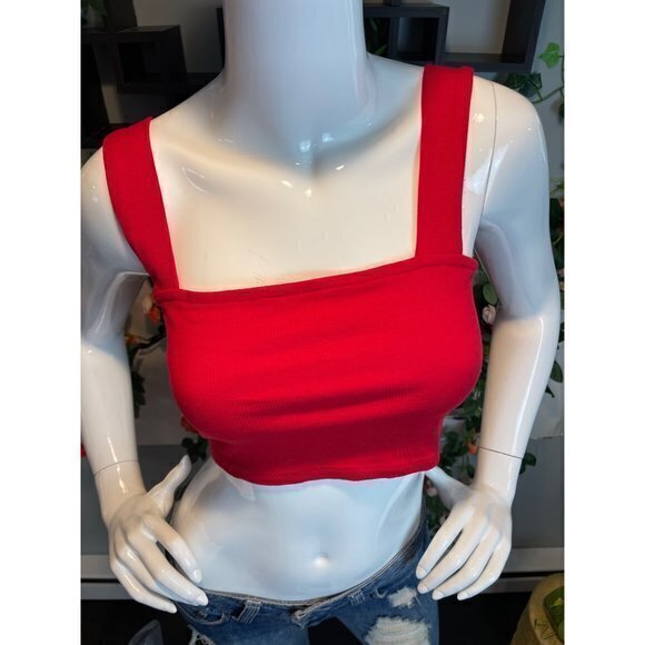 Ambiance Red Cotton Blend Square Neck Wide Straps Crop Tank Size S RefFNB - Picture 9 of 11